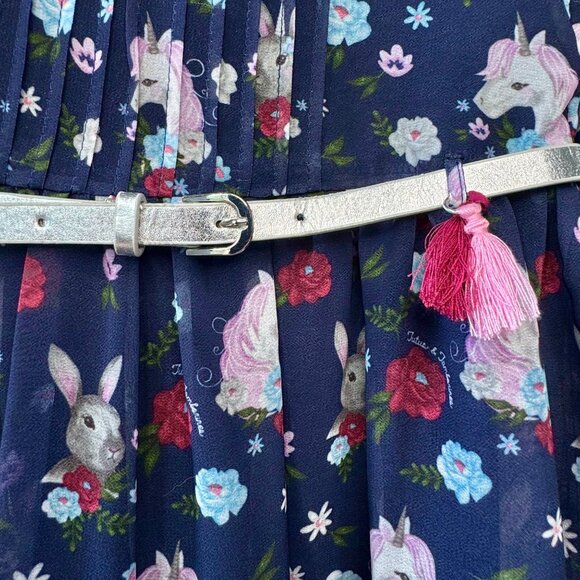 TUTU’S & TAMBOURINES Woodland Creatures Dress Girls 7 Blue Bunny Rabbit Unicorns - Picture 4 of 8